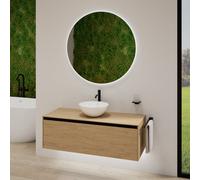 rivea Dia soleado Meuble bas l: 120 cm, 1 tiroir, vasque blanche mate Ø 38 cm, avec miroir éclairé Kanya,, BR0531WM+BR0108SO+BR2028MI,