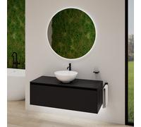 rivea Dia soleado Meuble bas l: 120 cm, 1 tiroir, vasque blanche mate Ø 42 cm, avec miroir éclairé Kanya,, BR0532WM+BR0108BM+BR2028MI,