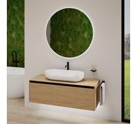 rivea Dia soleado Meuble bas l: 120 cm, 1 tiroir, vasque l: 75 cm, blanc, avec miroir éclairé Kanya,, BR0528WH+BR0108SO+BR2028MI,
