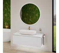 rivea Dia soleado Meuble bas l: 120 cm, 1 tiroir, vasque l: 75 cm, blanc mat, avec miroir éclairé Kanya,, BR0528WM+BR0108WM+BR2028MI,