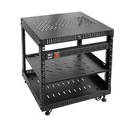 RIVECO Rack réseau 9U avec roues pour serveur, armoire stéréo à cadre ouvert avec couvercles supérieurs et inférieurs ventilés, poteaux à trous carrés disponibles