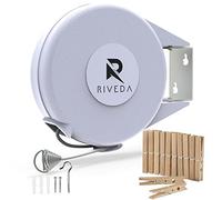 Riveda Corde à Linge rétractable - Corde à Linge Portable et Robuste en PVC pour intérieur et extérieur - 12,2 m - avec Support Mural - Suspendre Les vêtements secs et humides - Installation Facile