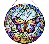 RIVEENY Attrape-soleil en verre teinté papillon de 24,9 cm, décoration murale en verre peint à la main, cadeau d'anniversaire pour les amateurs d'oiseaux