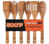 Riveira Lot de 6 cuillères en bois de bambou foncé pour la cuisine, ensemble d'ustensiles de cuisine antiadhésifs, cadeaux de pendaison de crémaillère pour un usage quotidien