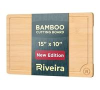 Riveira Planche à découper en bois - Gourmet Bamboo Grandeur : 38,1 x 25,4 cm - Planches à découper en bois pour cuisine - Planches à découper naturelles pour cuisine - Rainures innovantes pour jus -