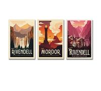 RIVENDELL Le Seigneur des Anneaux Anime Retro Reise Ensemble de 3 Posters - Décoration murale moderne, impression sur toile, peinture murale, art moderne pour la maison, 40 x 60 cm