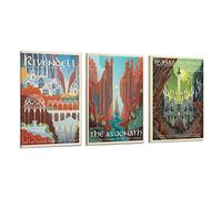 Rivendell LOTR Lot de 3 affiches de voyage rétro vintage Le Seigneur des Anneaux - Impressions sur toile - Impressions d'art mural - Affiches photo et peintures pour décoration de chambre à coucher