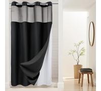 River Dream Poids Lourd Pas de Crochets requis requise Waffle Waffle Weave Sew Shower Curtain avec Snap in Liner-STALL 54W X 80H, Grade de l'hôtel, Spa Like Bath Curtain, Noir
