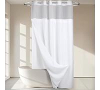 River Dream Poids Lourd Pas de Crochets requis requise Waffle Waffle Weave Sew Shower Curtain avec Snap in Liner - 71W x 98H, Grade de l'hôtel, Spa Like Bath Curtain, Blanc