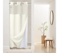 River Dream Rideau de cabine de douche lourd sans crochets requis, tissage gaufré à pois, doublure à clipser, qualité hôtelière, rideau de bain, 91,4 x 188 cm (l x H), crème graphite