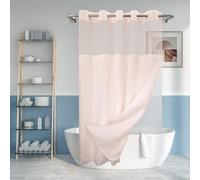 River Dream Rideau de douche à texture Slub sans crochet avec doublure PEVA à bouton-pression - 180 x 188 cm (72"), style hôtel avec fenêtre transparente sur le dessus, rideau extérieur en tissu et