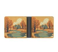 River in Front of House Portefeuille avec pince à billets Portefeuille en cuir à deux volets fin porte-cartes de crédit Cadeau pour homme