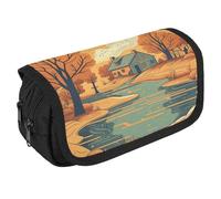 River in Front of House - Trousse à crayons de grande capacité avec 3 compartiments pour papeterie de bureau, grande trousse à crayons avec fermeture éclair en tissu pour adultes, trousse de