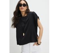 River Island River Island Black Short Sleeve Satin Turn Back Cuff T-Shirt