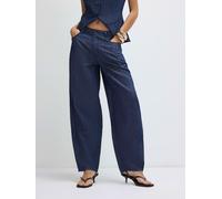 River Island River Island Blue Premium Denim Linen Look Barrel Trousers