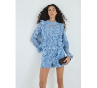 River Island River Island Blue Premium Lace Frill Top