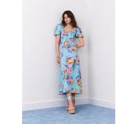 River Island River Island Cabbages and Roses Puff Sleeve Floral Print Midi Dress Bleu 40
