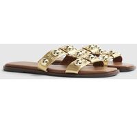 River Island River Island Gold Leather T Bar Studded Flat Sandals
