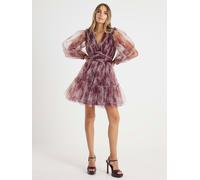 River Island River Island Purple Long Sleeve Tiered Mini Dress Purple 36