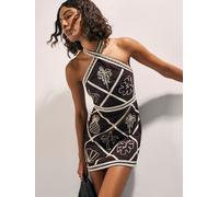 River Island River Island robe courte à motif en lin Blend dos nu Marron XL (EU 48-50)