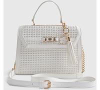 River Island River Island White Medium Woven Charm Tote Bag