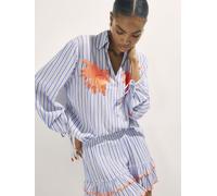 River Island River Island White Palm Embroidered Stripe Shirt White xsmall