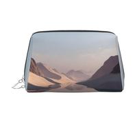 River Sand Dunes Trousse de maquillage en cuir avec fermeture éclair, idéale pour les cosmétiques et les articles de toilette, Argenté., Taille unique