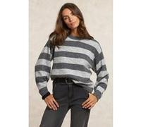 River Woods Striped Crew Neck Split Back Sweater Grey Taille: M | Pulls Outlet | Femme | Gris
