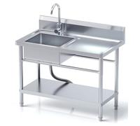 RiveraSink Évier Extérieur Inox Autoportant avec Plan de Travail, Plonge Inox Professionnelle avec Robinet Pivotant 360°, Panier Filtrant et Cuve Profonde, pour Cuisine, Jardin, Garage et Restauration