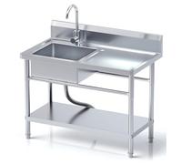 RiveraSink Plonge Inox Autoportante 100×55×80 cm avec Plan de Travail, Robinet 360°, Panier Filtre & Cuve Profonde - Réglable en Hauteur, Facile à Nettoyer - pour Cuisine, Restauration & Extérieur