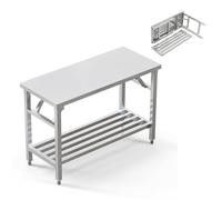 RiveraSink Table inox pliable 111x51 cm avec étagère inférieure et pieds réglables, établi pliant en acier inoxydable, table de travail cuisine professionnelle, restaurant,garage, atelier et extérieur