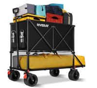 RIVERAY Chariot de Tout-Terrain Double Étage 400L, Pliage Rapide Chariot de Transport Monstre avec 4 Grosses Roues PVC 18x10CM et Toile Détachable, pour Bricolage, Camping, Plage, Événements, 4XL