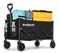 RIVERAY Chariot de Transport Pliable 120L, Montage sans Outil, Chariot Pliable de Jardin et Camping, 4 Roues Tout Terrain Détachables, Poignée Télescopique, pour Plage Jardinage Festival, Noir