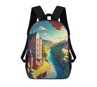 Riverfront Village Serenity Sac à dos d'écolier à la mode, convient pour les garçons, les filles et les enfants, sac à dos de voyage décontracté en plein air, sac à dos de jour indispensable 17 pouces
