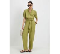 riverisland River Island Puff Sleeve Textured Belted Jumpsuit vert M (FR 42-44)