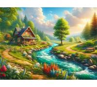 Rivers Paint by Numbers Kits for Adults,Houses Painting by Number Kits On Canvas,DIY Craft Art Painting Kit Acrylic Pigment Drawing Paintwork for Gift Home Wall Decor 60x75cm Framed
