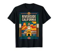 Riverside California Flag Mission Inn Bell Tower Art rétro T-Shirt