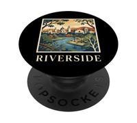 Riverside California Retro Vintage Skyline Park River City PopSockets PopGrip Adhésif
