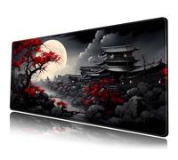 Riverside sous-Main de Bureau Japonais Pleine Lune Noir et Rouge Grand Tapis de Souris de Jeu XXL étendu 80 x 30 cm pour Ordinateur Portable et décoration de Bureau