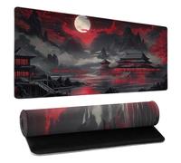 Riverside Sous-main de bureau japonais pleine lune Noir Rouge Grand tapis de souris de jeu 80 x 30 cm XXL Tapis de clavier japonais pour ordinateur portable PC pour la maison, le bureau, le travail et