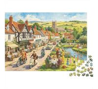 Riverside Town Puzzle 1000 Piècess Recyclable Idyllic Europe Senior Puzzles Jeu Éducatif Décompression Idéal pour Anniversaires de Famille et Amis 38x26cm/1000pcs