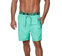 riverso RIVBobby Short de Bain pour Homme - Short d'été - Short de Plage - Cordon de Serrage - 100% Polyester - Noir Vert Orange Rouge, Vert Clair/Noir, XXL