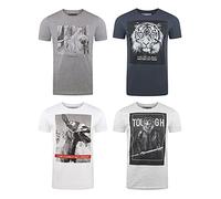 riverso RIVFritz Lot de 4 t-shirts à col rond et à manches courtes en coton avec impression animale Bleu Blanc Gris Vert S M L XL XXL 3XL 4XL 5XL, Mélange de couleurs 2., XXL