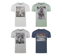 riverso RIVFritz Lot de 4 t-shirts à col rond et à manches courtes en coton avec impression animale Bleu Blanc Gris Vert S M L XL XXL 3XL 4XL 5XL, Mélange de couleurs 1, XXXXXL