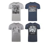 riverso RIVFritz Lot de 4 t-shirts pour homme avec impression photo à col rond à manches courtes et col rond Imprimé animal Bleu Blanc Gris Vert S M L XL XXL 3XL 4XL 5XL, Mélange de couleurs 4, XXL