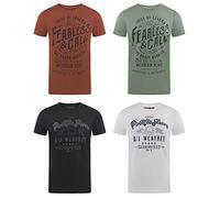 Riverso RIVLeon Lot de 4 t-shirts à col rond pour homme T-shirt imprimé à manches courtes 100% coton Coupe normale Vert Bleu Blanc Gris Rouge Orange S M L XL 2XL 3XL 4XL 5XL - Multicolore - XX-Large