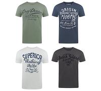 Riverso RIVLeon Lot de 4 t-shirts à col rond pour homme T-shirt imprimé à manches courtes 100% coton Coupe normale Vert Bleu Blanc Gris Rouge Orange S M L XL 2XL 3XL 4XL 5XL - Multicolore - XX-Large