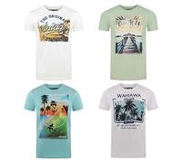 riverso RIVLukas Lot de 4 t-shirts à col rond et à manches courtes pour homme Imprimé été Sport Coton Bleu Vert Blanc Gris Jaune Turquoise S M L XL XXL 3XL 4XL 5XL, Mélange de couleurs 15, L