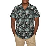riverso RIVMick Chemise hawaïenne à manches courtes pour homme Coupe droite Chemise d'été Chemise hawaïenne avec poche poitrine Fleurs Vert Bleu Noir S M L XL XXL 3XL 4XL 5XL, Noir tropical, M