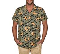riverso RIVMick Chemise hawaïenne à manches courtes pour homme Coupe droite Chemise d'été Chemise hawaïenne avec poche poitrine Fleurs Vert Bleu Noir S M L XL XXL 3XL 4XL 5XL, Feuilles noires et